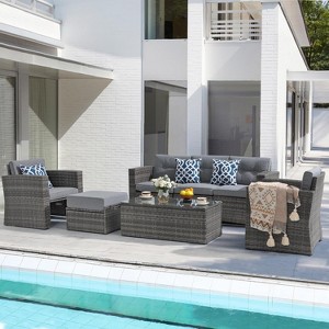 SUGOLD 7 Piece Patio Furniture Set, Patio Conversation Sets, All-Weather PE Wicker Outdoor Sectional Sofa with Ottoman, Tempered Glass Coffee Table, - 1 of 1