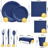Exquisite Royal Blue Disposable Dinnerware Set 222 Pc for 20 Guests | Paper Plates, Plastic Cups, Cutlery, Napkins & Table Cover - 3 of 4