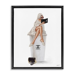 Stupell Industries Fashion Brand Emblem Coffee Cup Woman Black Floater Framed Canvas Wall Art - 1 of 4