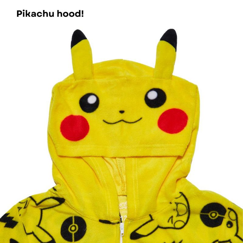 Pokemon Onesie Pajamas for Kids, Pikachu Hooded Plush Costume or Sleeper with Zipper Front, 5 of 10