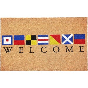 HomeRoots 17" X 29" Natural Blue and Red Coir Nautical Flag Welcome Outdoor Door Mat - 1 of 3
