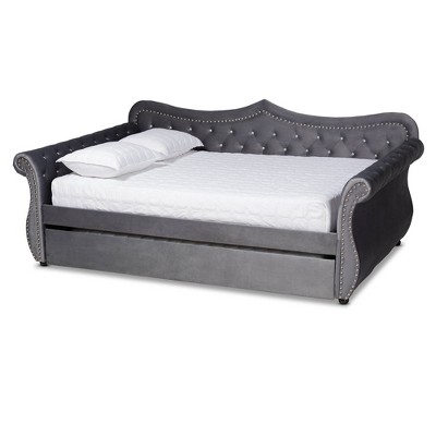 Abbie Velvet Fabric Upholstered Crystal Tufted Daybed with Trundle - Baxton Studio