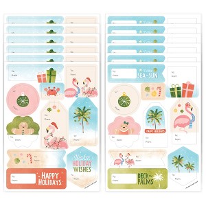 Big Dot of Happiness Beach Christmas Gift Tag Stickers, Assorted Tropical Holiday Gift Tag Labels, To and From Stickers - 12 Sheets - 120 Stickers - 1 of 4