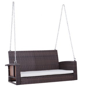 Okak 2 Person Wicker Porch Swing with Cushions, Hanging Chair with 550 lbs Weight Capacity, Outdoor Swing for Backyard, Garden, Patio - 1 of 4