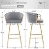 QingMoon Modern Velvet Bar Stools, 30" Counter Height Chairs Set of 2 with Gold Legs and Chrome Footrest for Kitchen Island, Home Pub - 4 of 4