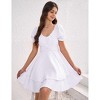 Clearlove Women's Mini Dress Layer Ruffle Hem Short Lantern Sleeve V Neck Dress A Line Casual Flowy Dress - 3 of 4