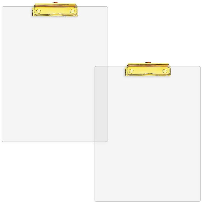 Paper Junkie 2 Pack Clipboard with Gold Clip for Letter Size A4 Paper Organization, Clear, 12 x 9 in, 1 of 7