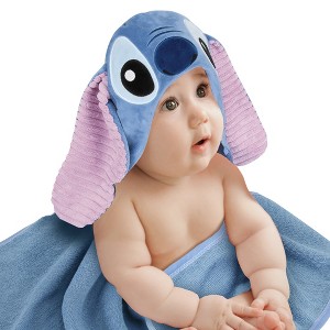 Lambs & Ivy Disney Stitch Luxury Blue Cotton Terry Hooded Baby Bath Towel - 1 of 4