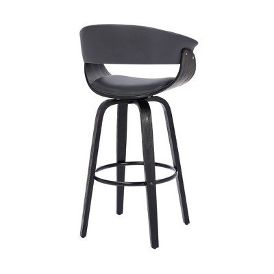 Gray Faux Leather and Black Wood Swivel Counter Stool
