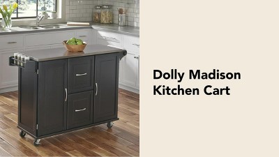 Stainless Steel Top Kitchen Cart with Spice Rack and Storage, Off-White