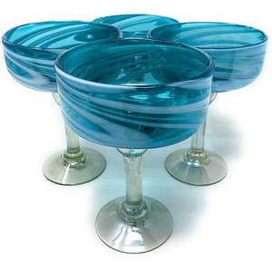 Dos Sueños Mexican Hand Blown  Margarita Glasses - Aqua Swirl - 16oz - Set of 4 - 1 of 4