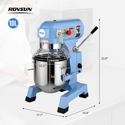 ROVSUN 10QT Commercial Food Mixer, 550W Electric Commercial Dough Mixer with 3-Speeds Adjustable