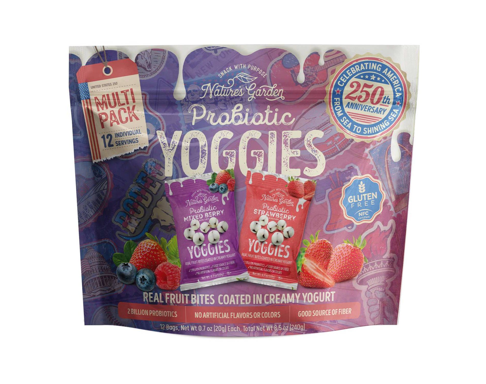 Nature's Garden Snacks Probiotic Yoggies Americana Fruit Snacks Bag - 8.5oz/12ct