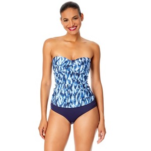 Women's Tie Dye Ikat Twist Front Bandeaukini Swim Top - 1 of 4