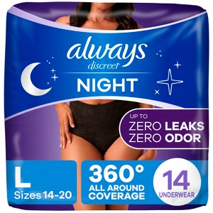 Always Discreet Night Black Women's Incontinence Underwear - Maximum - L - 14ct - 1 of 4