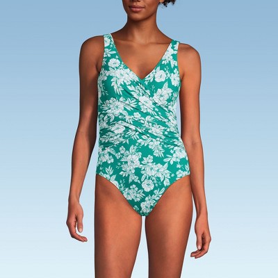 Lands' End Women's Slender Suit Wrap One Piece Swimsuit