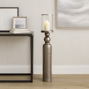 Modern Tall Glass Cylinder Candle Stand Holder - Pillar Candle Holder for Mantel, Console, Dinning Table, Centerpiece, or Home Decor - Silver - 1 of 4