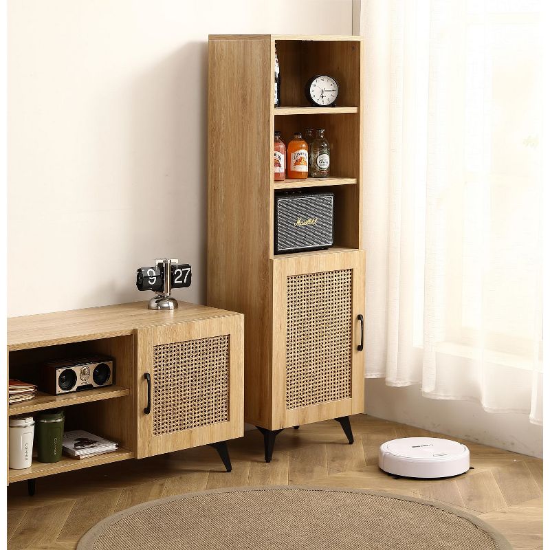 Freya 55.12" High Mesh Accent/Side Cabinet with 1 Rattan Cabinet Door And 3 Open Shelves-Maison Boucle, 2 of 7