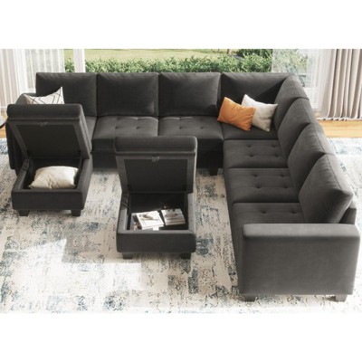 Belffin Modular Sectional Sofa U Shaped Sectional Couch with Storage Ottoman Velvet 9-Seater Convertible Sectional Sofa with Chaises - Thumbnail 4