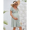 Women's Maternity Smocked Short Sleeve Summer Dress V Neck Boho Ruffle Casual Swing Midi Dress Baby Shower Photoshoot - 2 of 4