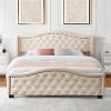 King Upholstered Platform Bed Frame with Tufted Headboard, Nailhead Trim, No Box Spring Needed, Beige - 3 of 4
