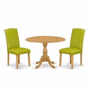 3-Piece Natural Oak Finish Solid Wood Top - Dining Room Set with High Back - Seats 4 - 1 of 4