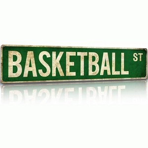 Lomsoe Basketball Sign Basketball Room Decor Vintage Street Sign Bedroom Wall Art Gear for Teen Boys 16x4 inches - 1 of 1