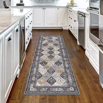 Area Rug Washable Rug Vintage Bohemian Rug Low-Pile Indoor Moroccan Carpet, Ultra Soft Area Rugs for Bedroom Living Room Dining Room, 2' x 6' Brown