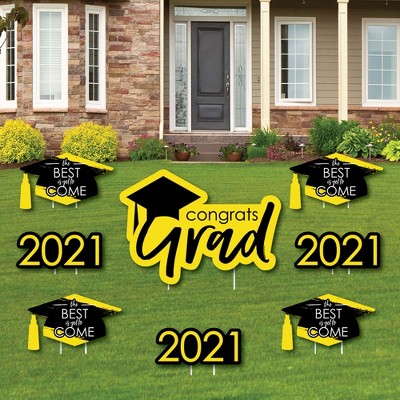 Big Dot of Happiness Yellow Grad - Best is Yet to Come - Yard Sign and Outdoor Lawn Decorations - Yellow 2021 Graduation Party Yard Signs - Set of 8