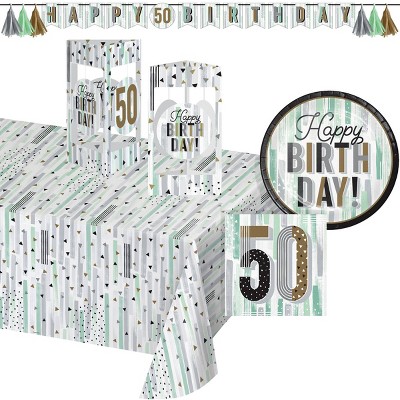 Creative Converting Minted Milestone Chocolate Chip Mint 50th Birthday Tableware and Decor Set 8ct