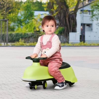 Qaba Ride on Wiggle Car w/LED Flashing Wheels Swing Car for Toddlers No Batteries Gears or Pedals - Twist Turn Wiggle Movement to Steer