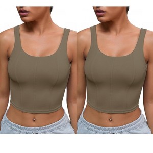 INSPIRE CHIC 2 Pcs Women's U Back Longline Padded Sports Bra Cami Crop Workout Fitness Tank Top with Built-in Bras - 1 of 4