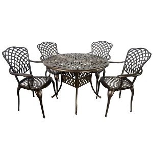 Kinger Home Arden 5-Piece Outdoor Dining Table Set with a Cast Aluminum Frame, Bronze - 1 of 4