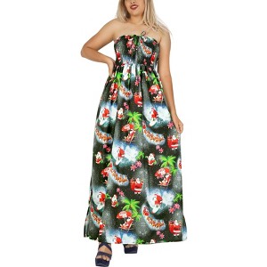LA LEELA Women's A line Slit Smocked Maxi Casual Beach Dress Tube Top Evening Long Strapless Christmas Outfits for Women - 1 of 4