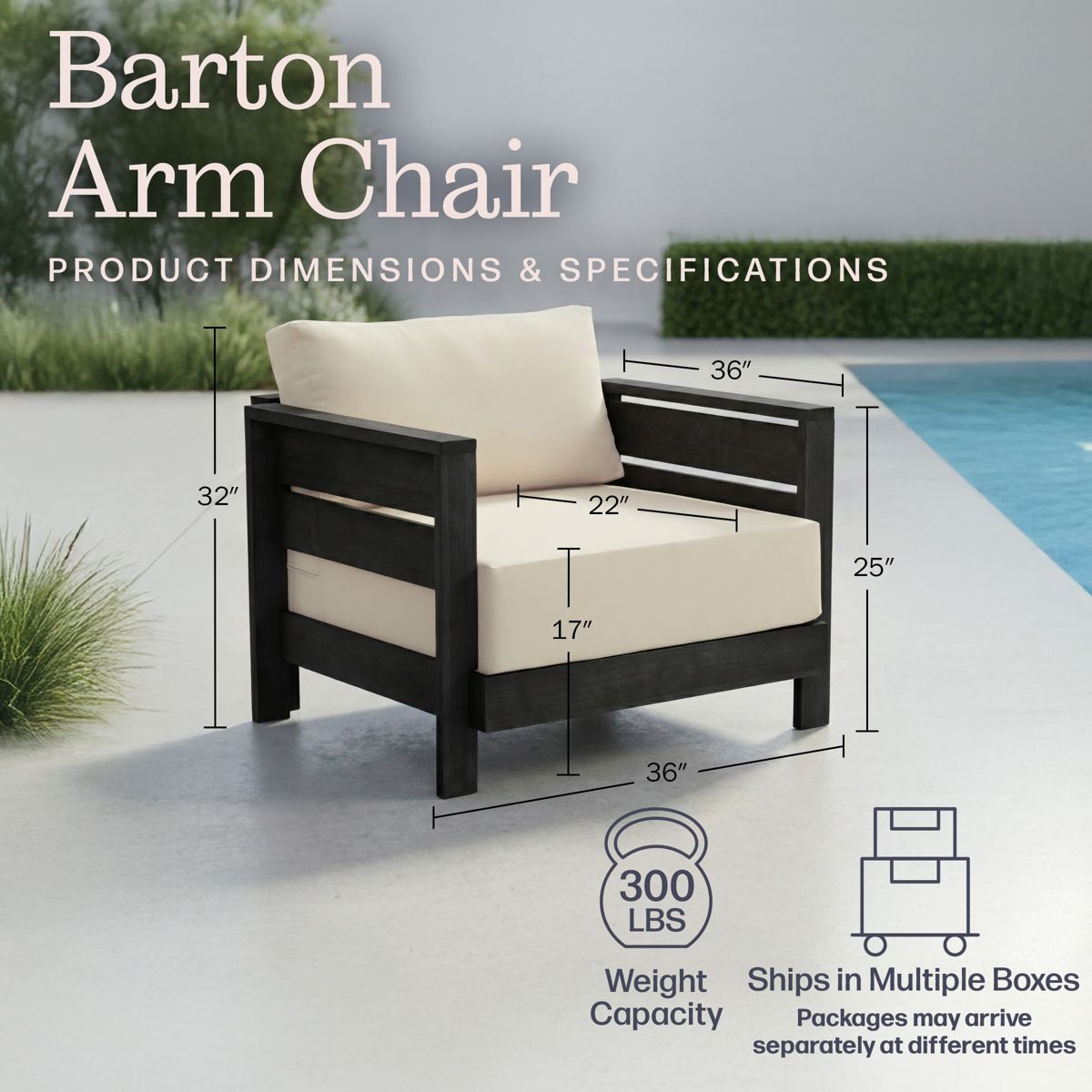 Alaterre Furniture Barton Outdoor Patio Chairs Set of 2 - Weather-Resistant Eucalyptus Wood Armchairs with Thick Cushions - (Black) - thumbnail 3