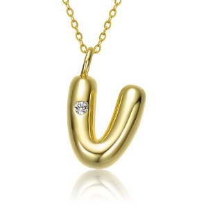 Kids' 14K gold plated necklace with white swarovski crystal initial pendant in bubble letter design - 1 of 3