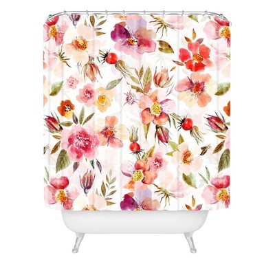 Utart Hygge Watercolor Midsummer Dogroses Pattern Shower Curtain Pink - Deny Designs