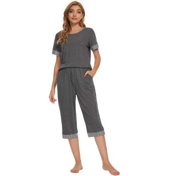  Ekouaer Womens Pajama Sets Cotton Blend Capri Pj Pants  Loungewear Sleep Sets For Women Soft Pjs Wine