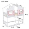 MAYEERTY Twin House Bunk Bed with Roof Window Window Box Door with Safety Guardrails and Ladder Pink White - 4 of 4