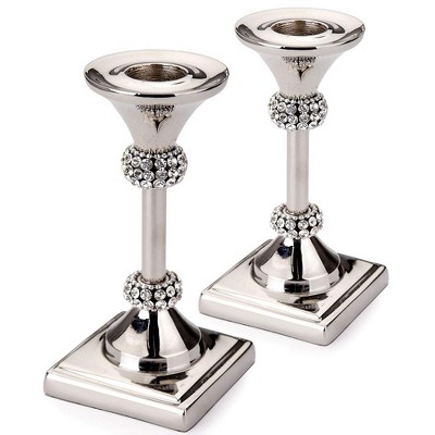 Classic Touch Set of Stainless Steel Candle Holder with Crystal Diamond Design