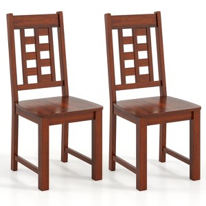Tangkula Dining Chairs Set of 2 w/Solid Rubber Wood Frame Elegant Hollowed Backrest - 1 of 4