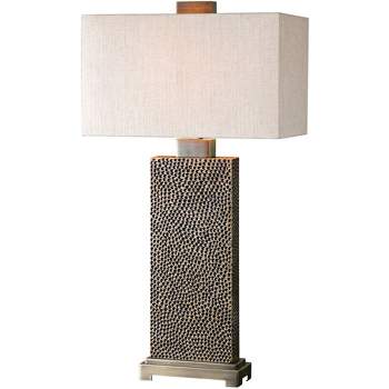 Uttermost Modern Table Lamp 32" Tall Brown Coffee Bronze Beige Linen Rectangular Shade for Bedroom Living Room Nightstand Bedside