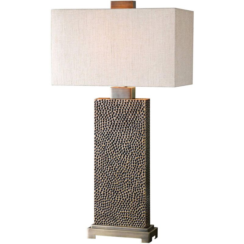 Uttermost Modern Table Lamp 32" Tall Brown Coffee Bronze Beige Linen Rectangular Shade for Bedroom Living Room Nightstand Bedside, 1 of 2
