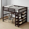 Full Size Loft Bed with Desk and Storage Shelves, Wooden Frame, Guardrails, Espresso Finish - 3 of 4