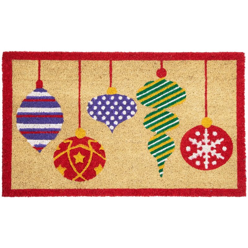 Northlight Tan Brown and Red Christmas Ornaments Coir Outdoor Doormat 18" x 30", 1 of 7
