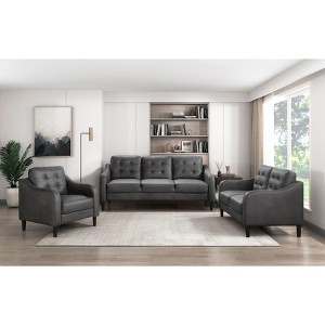Okak Modern Sofa 1pc with Thick Button Tufted Cushion , Solid Wood Legs Loveseat Polished Microfiber Couch for Apartments, living Room - 1 of 4