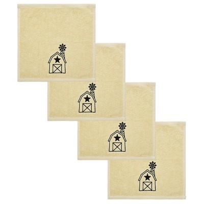 Barn and Windmill Creme Washcloth Set of 4 12x12 VHC Brands