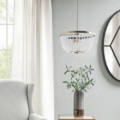 Melrose Antique Brass Dish-Shaped Beaded Chandelier