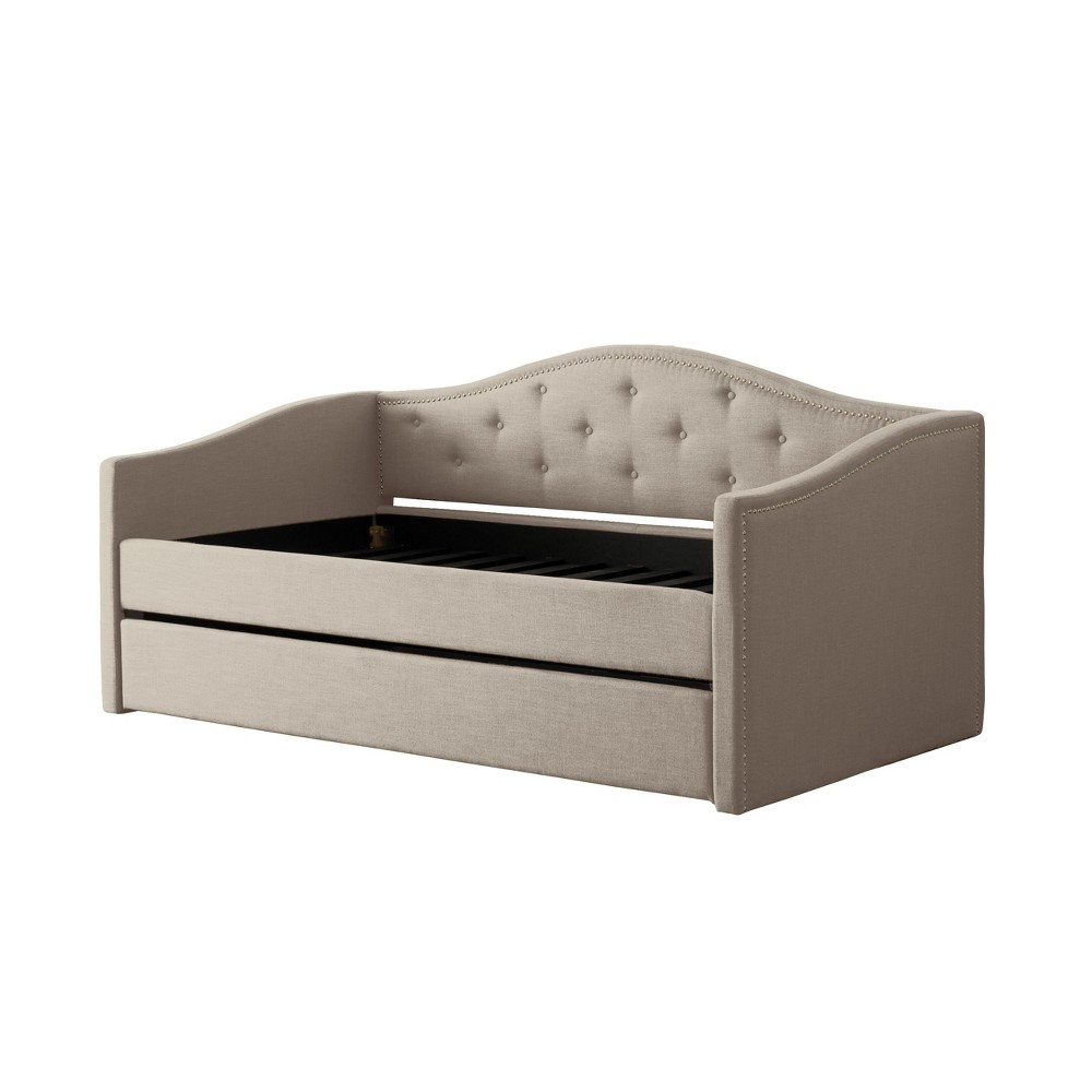 Photos - Bed Frame CorLiving Twin/Single Fairfield Tufted Fabric Day Bed with Trundle Beige  
