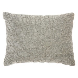 Beaded Coral Velvet Fossil Lumbar Throw Pillow Gray - Studio NYC Design